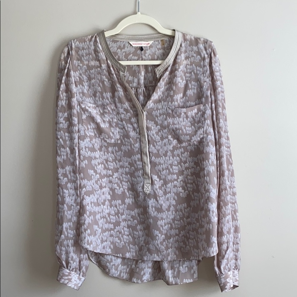 Rebecca Taylor tan print long sleeve silk top 12